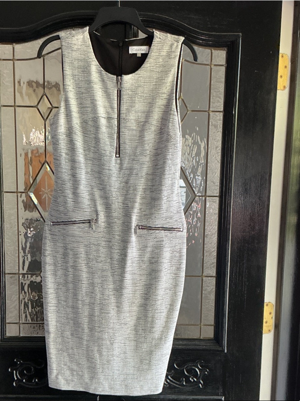 Calvin Klein Gray Textured Sheath Dress with Front Zip